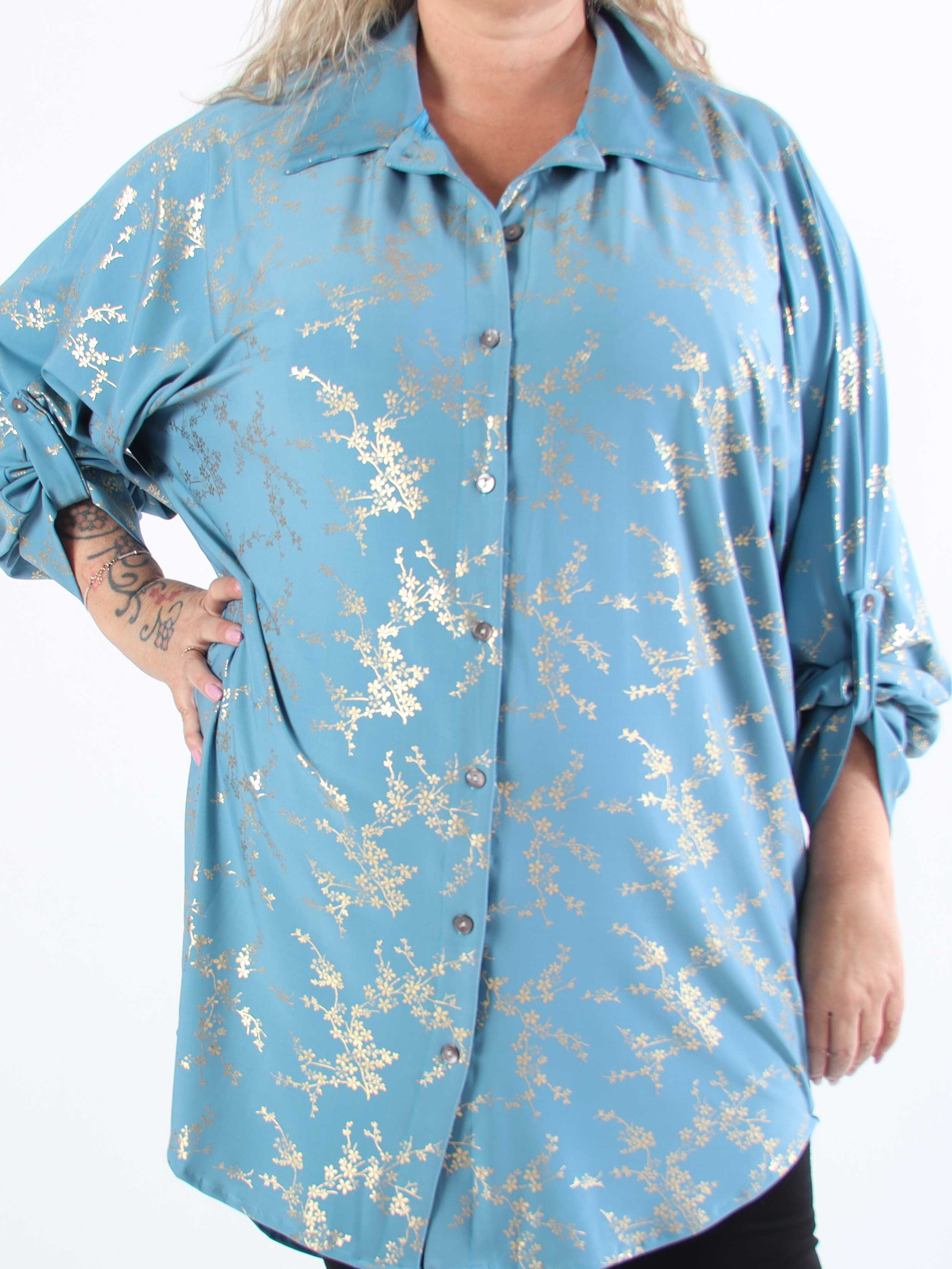 Mia Gold - Skjortklänning i plus size med resår och gulddetaljer